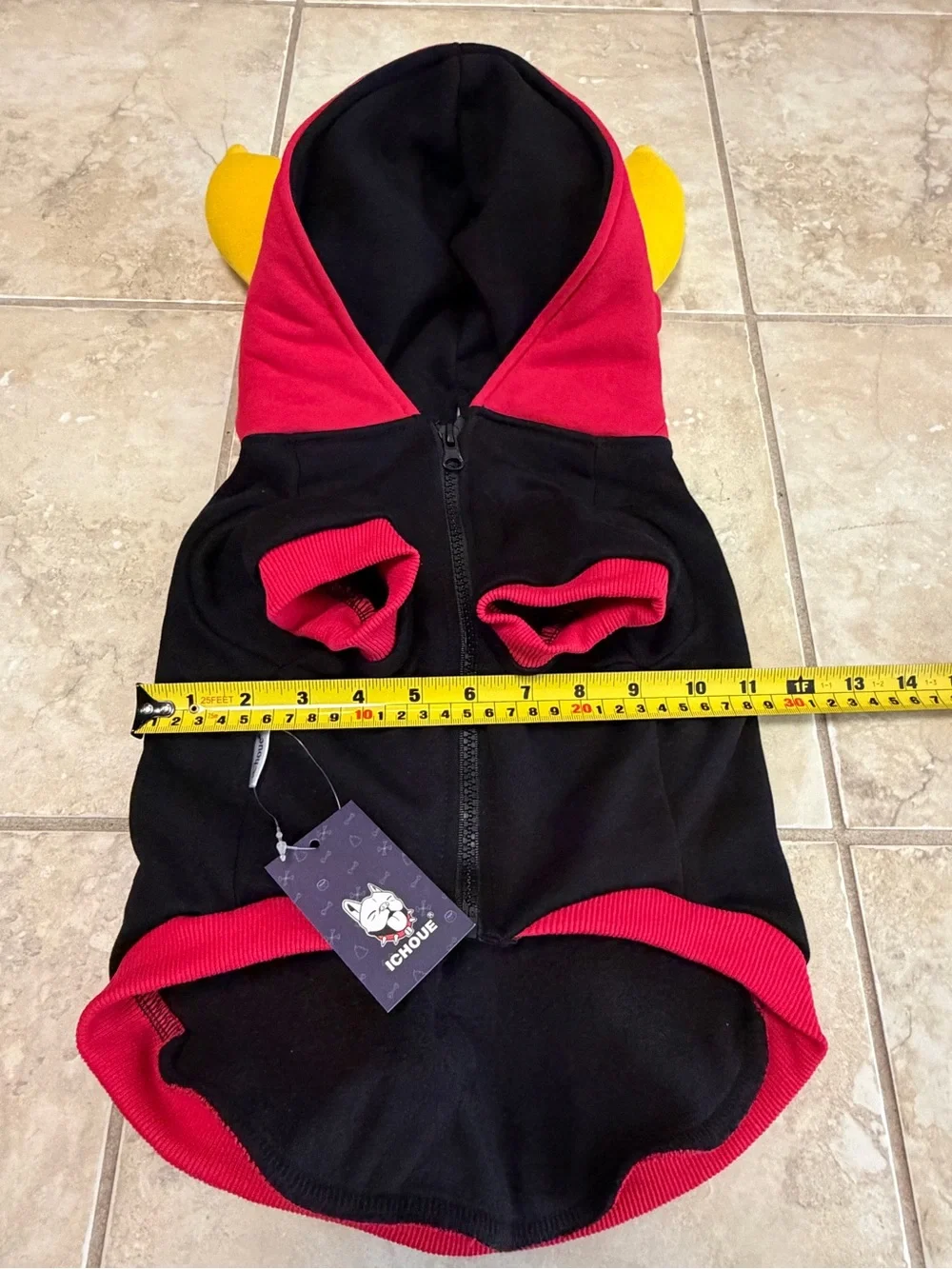 ICHOUe Dog Devil Costume Size L Black Red Hooded Bull Horns Pet Halloween Outfit
